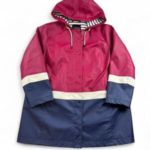 Talbots Colorblock Rain Jacket Women's 2XP Red Blue Hooded Raincoat Waterproof